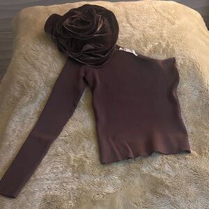 Zara One-Shoulder Top with Floral Accent